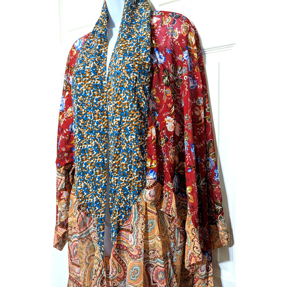 Umgee Sheer Long Paisley Floral Boho Kimono in Berry Mix Plus Size XL/1XL - Picture 12 of 16